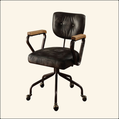 Vintage Black Swivel Office Chair With Nailhead Trim