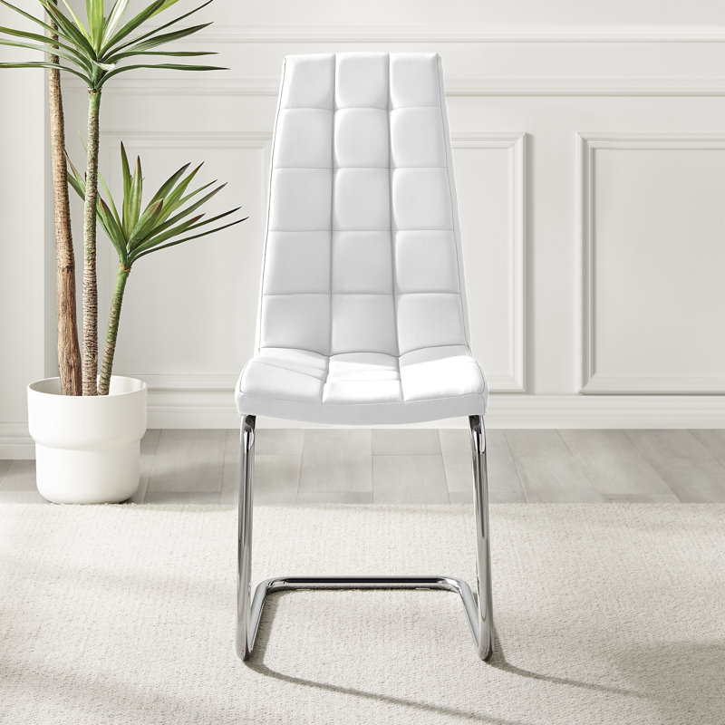 Scottsmoor Modern High Gloss Halo 6 Seater Dining Table Set with Luxury Faux Leather Dining Chairs, White, Gray