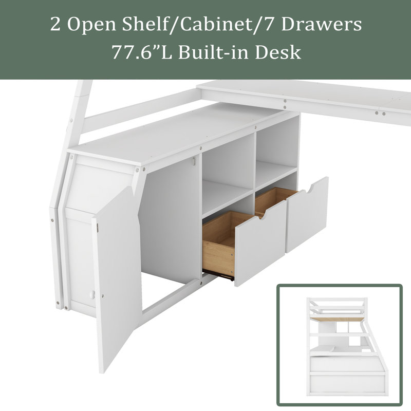 Graclynn Kids Twin Loft Bed with Drawers, White