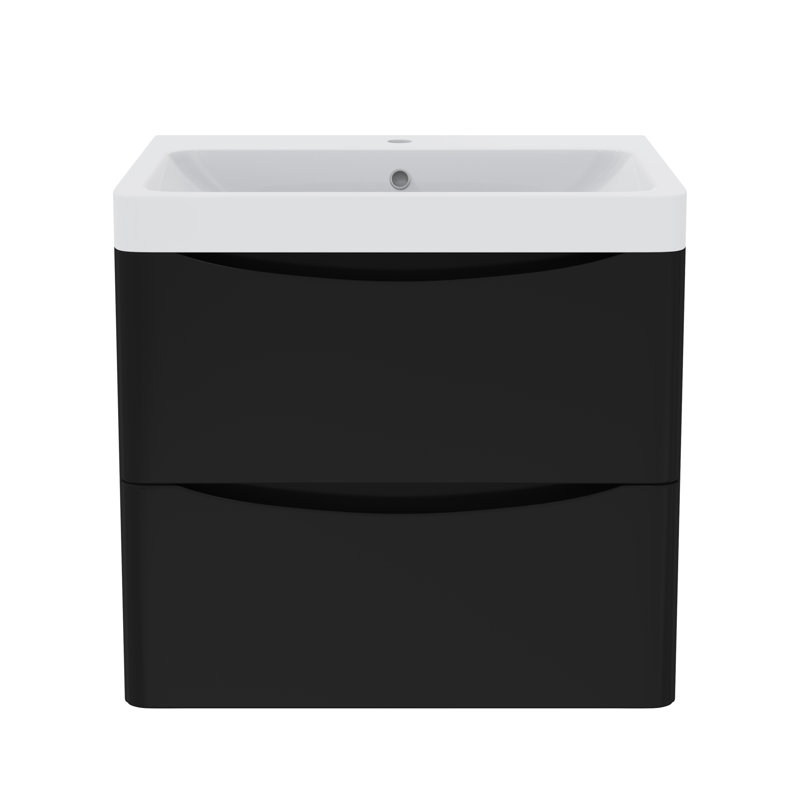 600mm 2 Drawer Wall Hung Vanity Bathroom Cabinet & Basin Set, Black