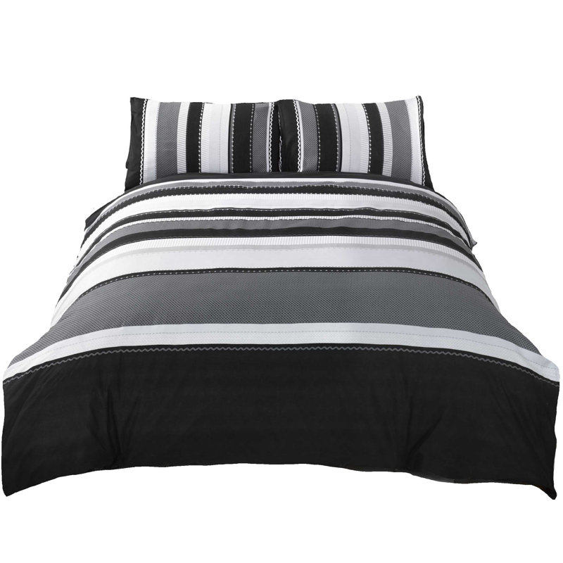 Cotton Blend, Polyester Striped Duvet Cover Set with Pillowcases, Single Duvet Cover + 1 Standard Pillowcase, Grey
