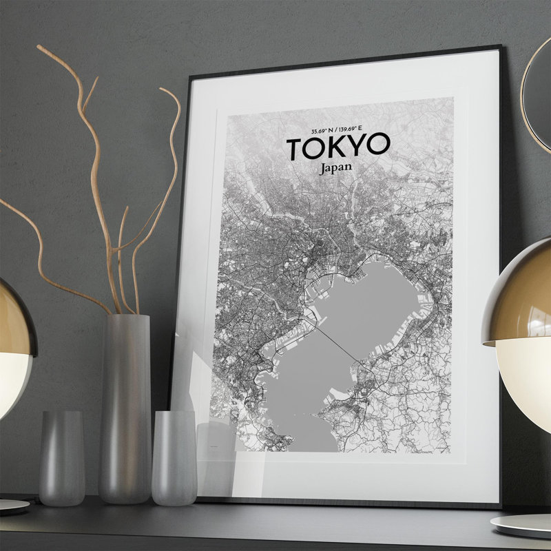 Tokyo City Map in Tones 1 Piece Wall Art, 36cm H x 24cm W x 0.05cm D