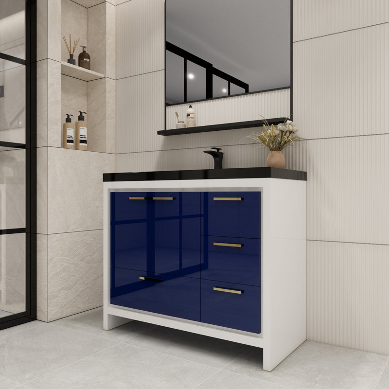 Ephesus 41.61'' Single Bathroom Vanity with Plastic Top, High Gloss Night Blue