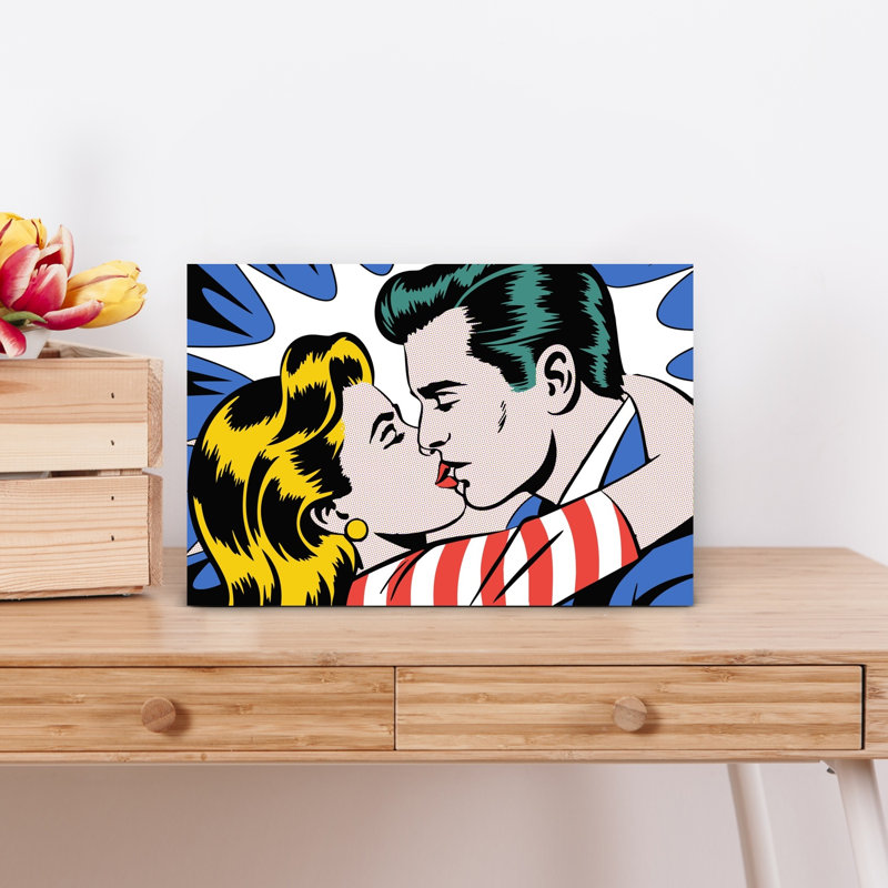 Art mural rétro romantique "Bold Comic Kiss", H 12 po x l 18 po