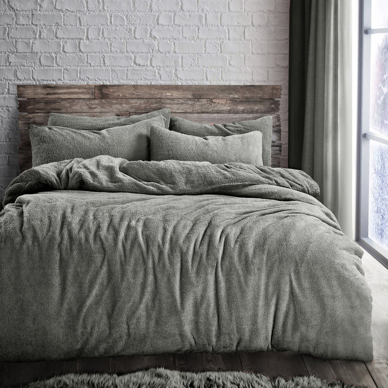 Velosso Teddy Soft Cosy Thermal Fleece Duvet Set, Double, Dark Gray