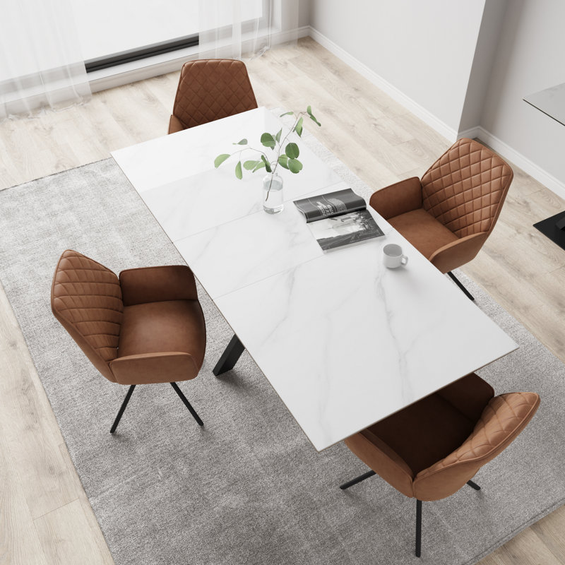 Extendable Metal Base Dining Table, 75cm H x 130cm L x 80cm W, White Gloss