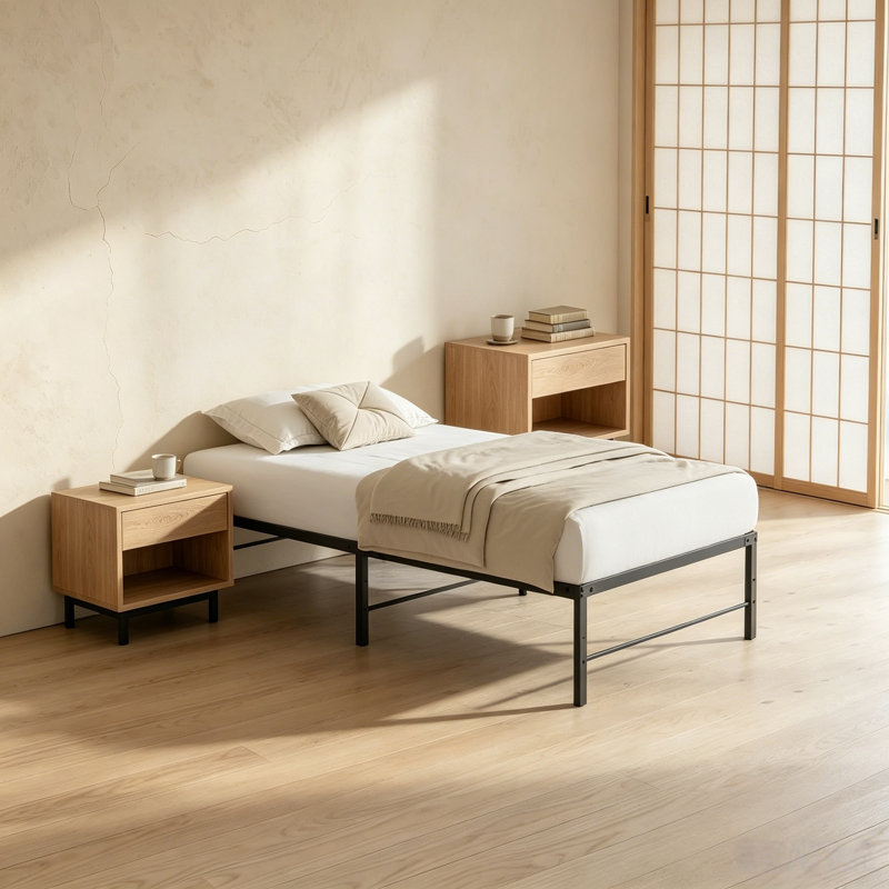 Structure de lit plateforme en acier à profil haut de 16 po avec pieds encastrés, aucun sommier nécessaire, Twin