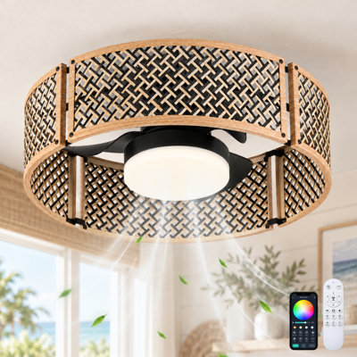 Ventilateur de plafond 20 po à DEL en bambou avec lumière DEL et télécommande