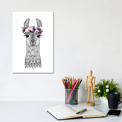 Flower Girl Alpaca 1 Piece Wrapped Canvas Wall Art