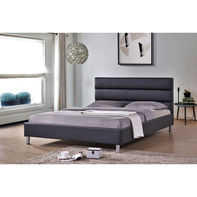 Lit partiellement rembourré avec matelas, Noir, Grand