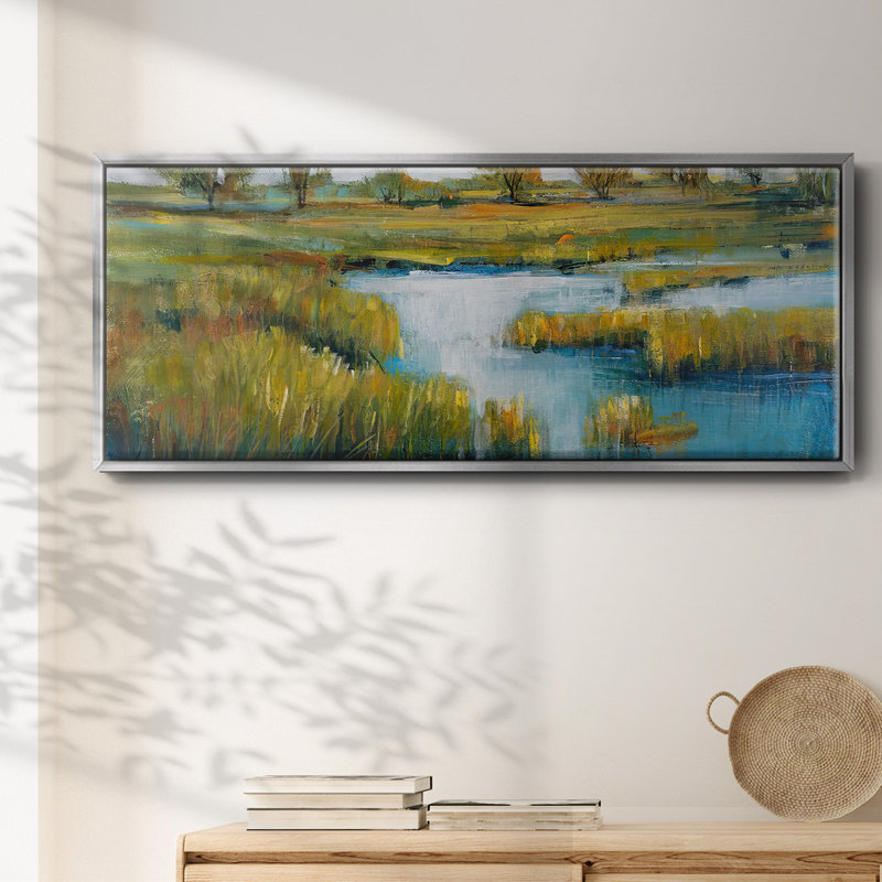 Marshland View IV - reproduction sur toile avec cadre flottant, H 8 po x l 20 po x P 1,5 po, Argent