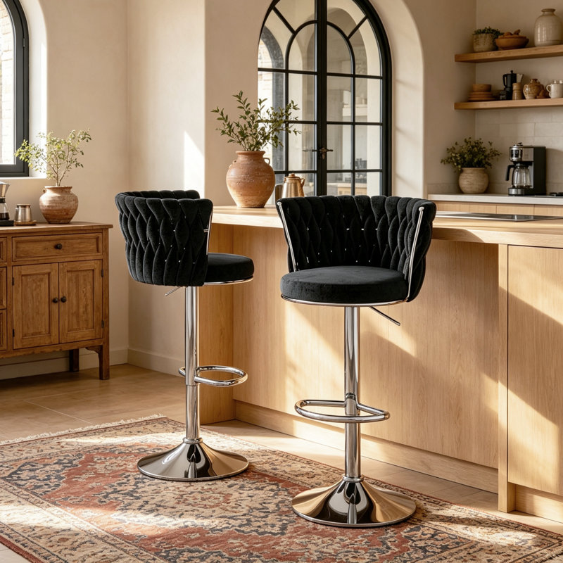 Bar Stools Set Of 2, Velvet Upholstered Bar Chairs With Black Metal Legs, Backs And Footrest Counter Height Bar Stools, Modern Bar Chair For Kitchen Island, Dining Room