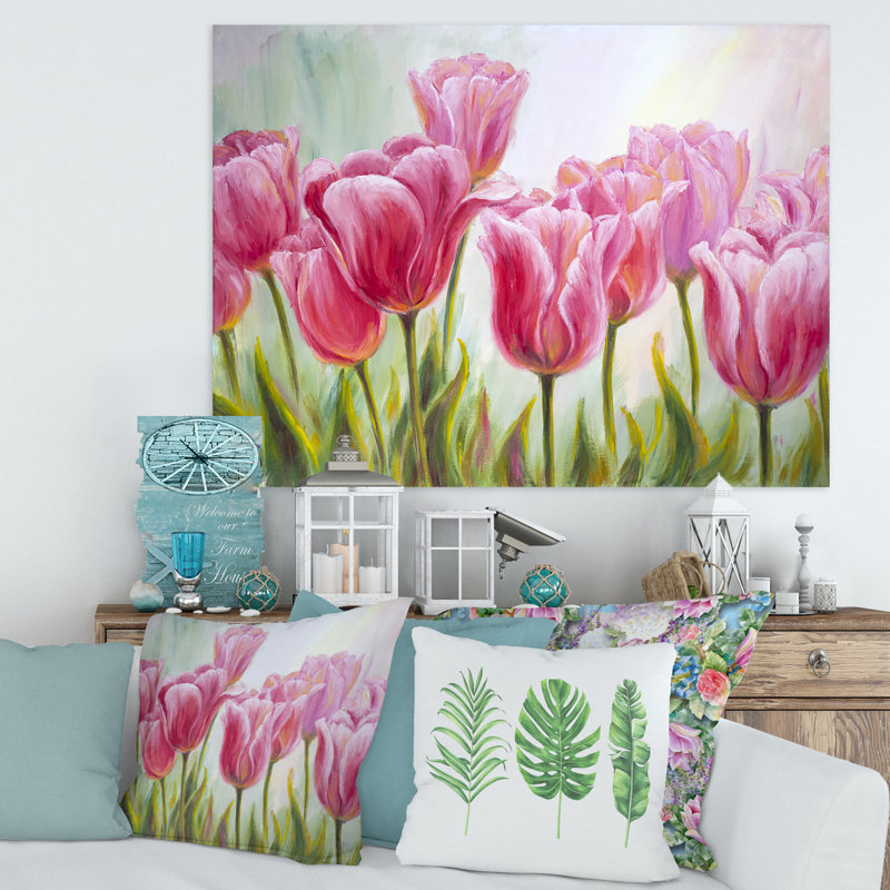 Tulipes, fleurs, peinture sur toile, H 16 po x l 32 po x p 1 po, Toile tendue