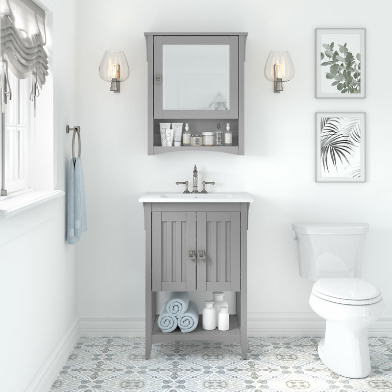 Keyunta 24.2'' Single Bathroom Vanity with Ceramic Top, Gray