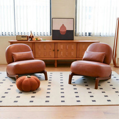 Mignon fauteuil d'appoint avec pieds en bois massif, fauteuil de salon avec coussin en tissu doux, fauteuil de chambre confortable, fauteuil de lecture confortable sans accoudoirs pour appartement, salle d'attente, balcon, ensemble de 2 (chameau)