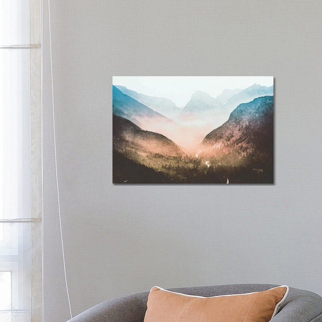 Blue Sunrise Mountain Adventure At Glacier National Park I von Nature Magick - Gallery-Wrapped Canvas Giclée on Canvas