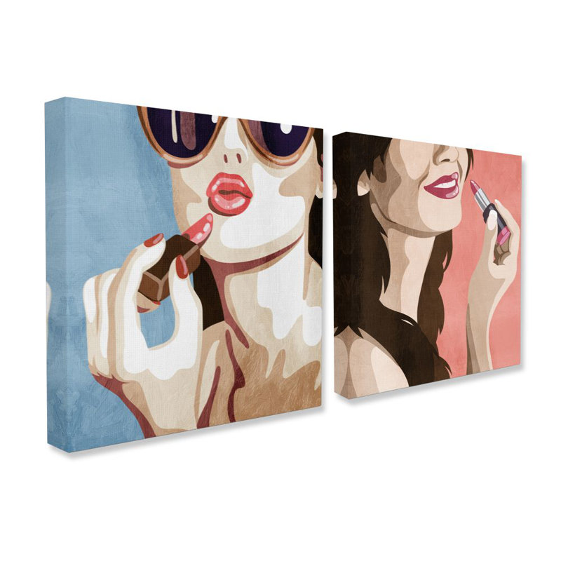 «Lips Kiss Smile» par Marcus Prime, ensemble de 2 reproductions d'art, H 17 po x l 34 po, Toile tendue