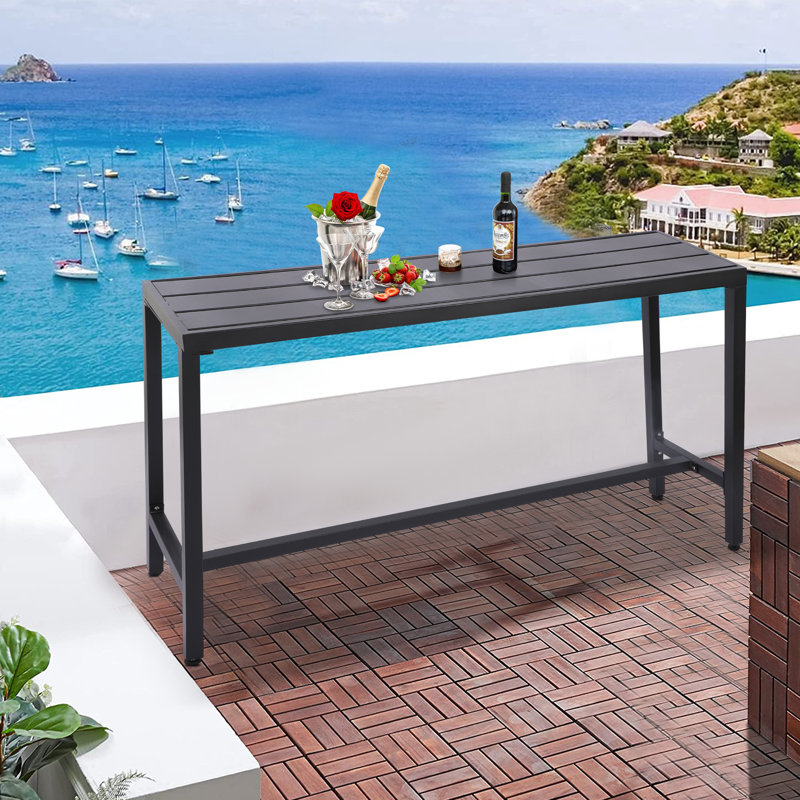Table de bar d'extérieur Deasya, H 36,5 po x l 62,99 po x P 15,6 po, Noir, Noir