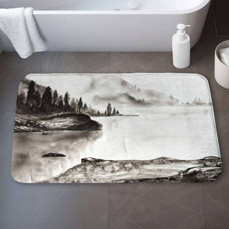 Peaceful landscape Bath Mat with Non-Slip Backing - Quick Dry Memory Foam Bathroom Rug - Absorbent - Modern Plush Spa-Style - Machine Washable