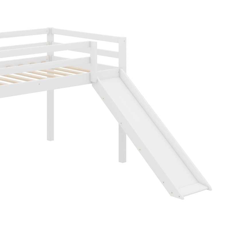 Twin Elevated Bed With Ladder And Slide Loft Design Including Safety Guardrails, White