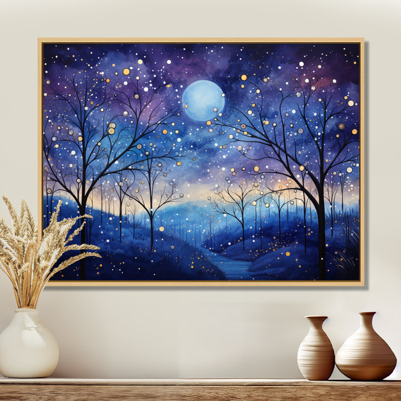 Indigo Dreams III - paysages abstraits, art mural, H 34 po x l 44 po x P 1,5 po, Cadre flottant érable