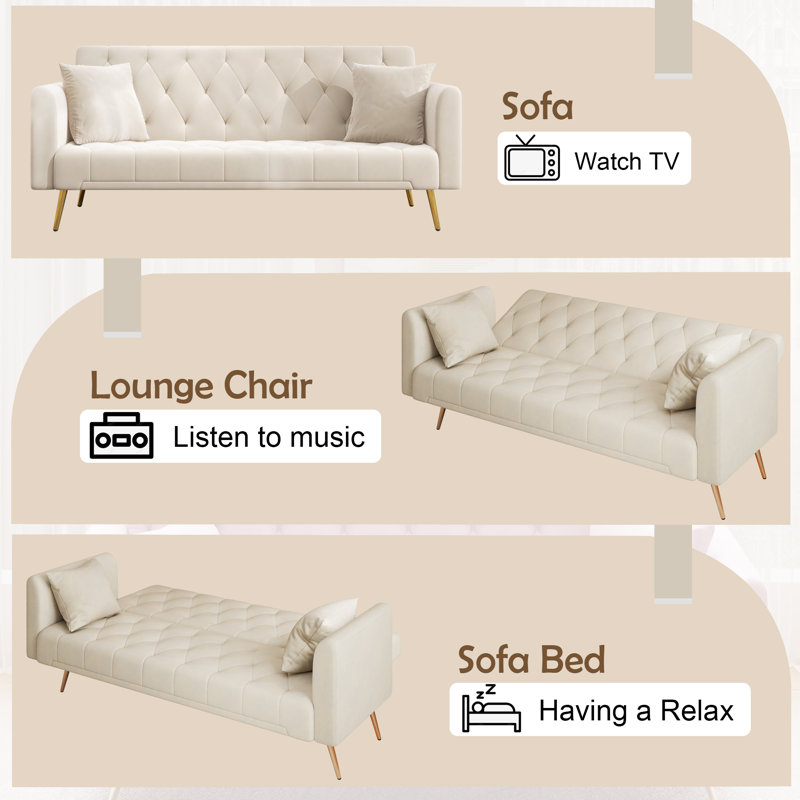 Canapé-lit pliant en velours 71,2 po Linndale, Beige