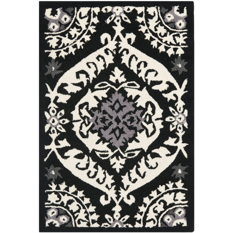 Holmsten Hand Hooked Wool Pile Floral Rug, Rectangle 1'8" x 2'6"