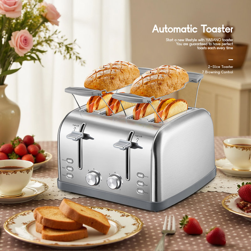 4-Slice Toaster with Extra Wide Slots - Stainless Steel Toaster with Bagel & Muffin Functions, 7-Shade Control, Removable Crumb Tray & Warming Rack (Silver)