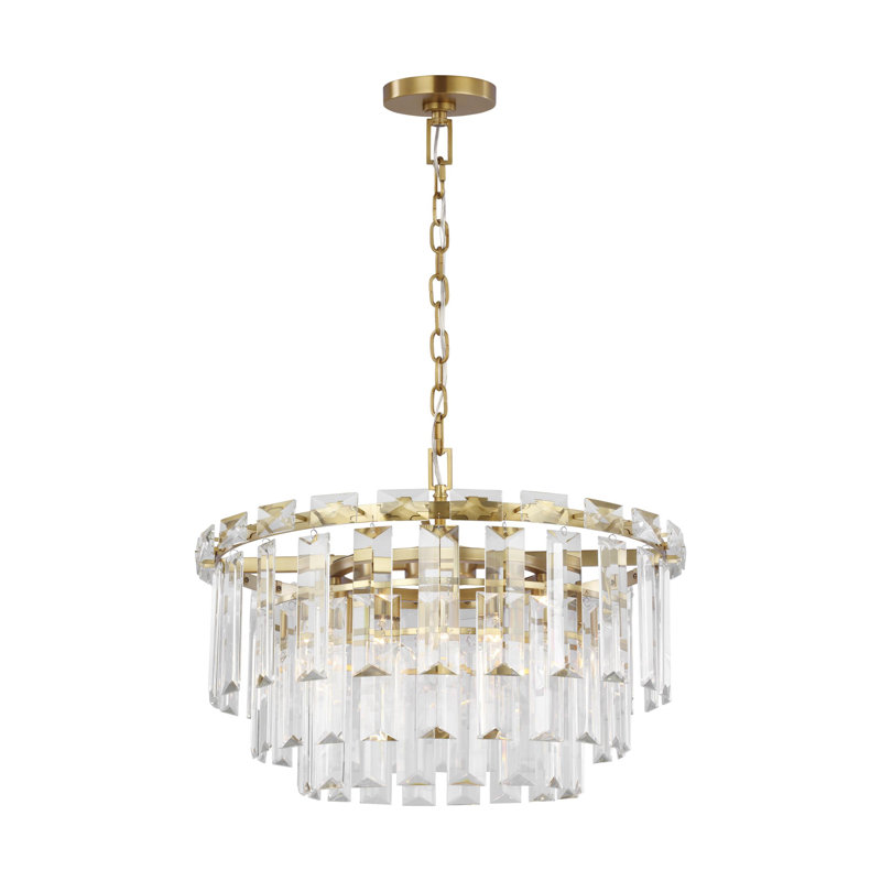 Dimmable Tiered Chandelier, Burnished Brass, 17.38" H x 24.13" W x 24.13" D