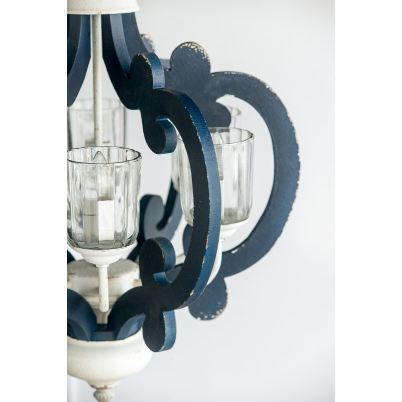 Lustre de ferme 6 lumières - Luminaire suspendu en bois avec détails en verre
