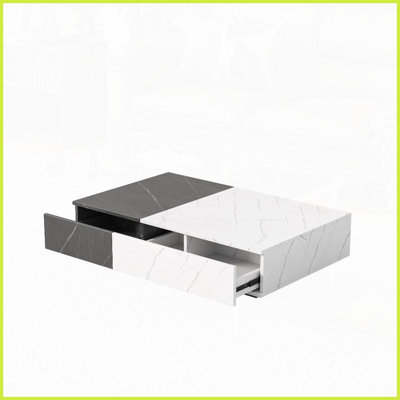 Modern & White Marble Coffee Table with 2 Storage Spaces – Sturdy & Space-Saving for Living Room