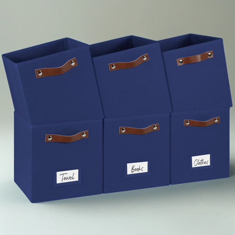 Paquet de 6 cubes de rangement avec poignées et porte-étiquettes, bacs de rangement de placard en tissu non tissé pour tablettes, 10,5 x 10,5 x 11 pouces, bleu