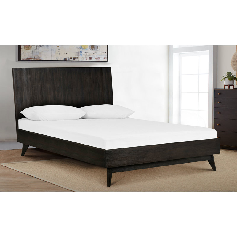 Lit plateforme en bois massif Byer, Roi, Gris, Bois massif