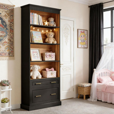 Tall Open Shelf Bookcase Unit, Space Saving Storage Organizer for Home Office Living Room