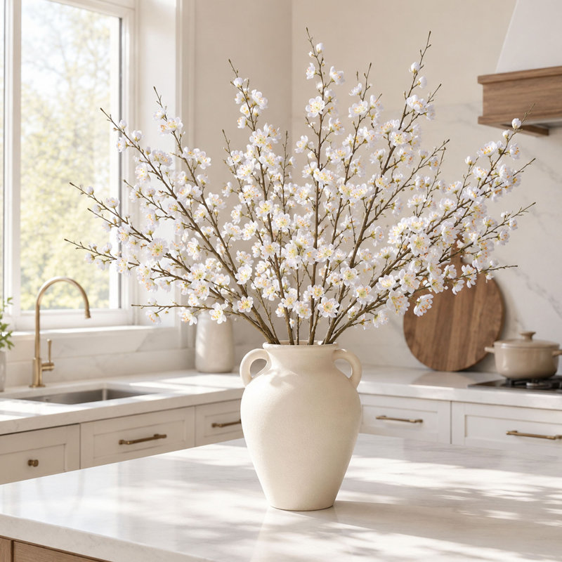 Paquet de 6 branches de fleurs de cerisier artificielles avec fleurs en soie