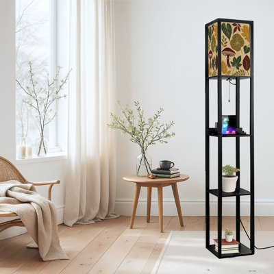 Dimmable LED Standing Floor Lamp Autumn Leaf Mushroom, MDF Frame Floor Lamp with Remote Control, 3 Color Light, for Living Room Bedroom