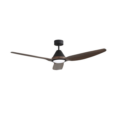Ventilateur de plafond à DEL 60cc 3 pales 60 pales - Pales au fini noir mat et noyer avec lentille gravée