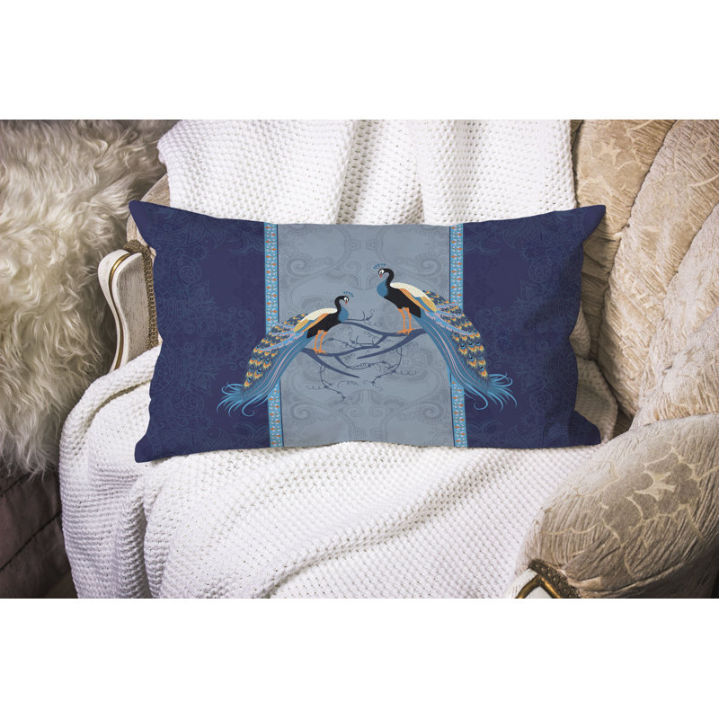 Enchanted Peacock  Rectangular Throw Pillow, Orange/Navy
