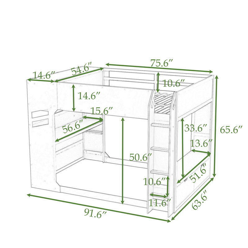 Full Wood Loft Bed With Height-Adjustable Desk, 2 Drawers, Storage Compartments, And RGB Lights, Blue