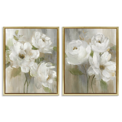 Vintage Roses & Magnolias 2 Piece Framed Floater Canvas Set, design by Nan