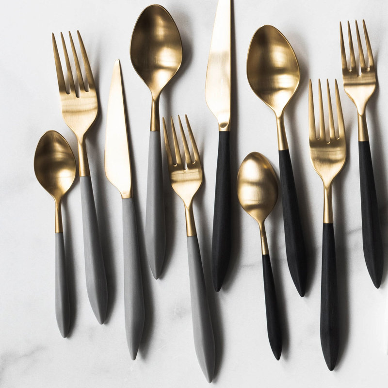 Ares 5 - Piece Stainless Steel Flatware Set - Service for 1, Gold/Light Gray