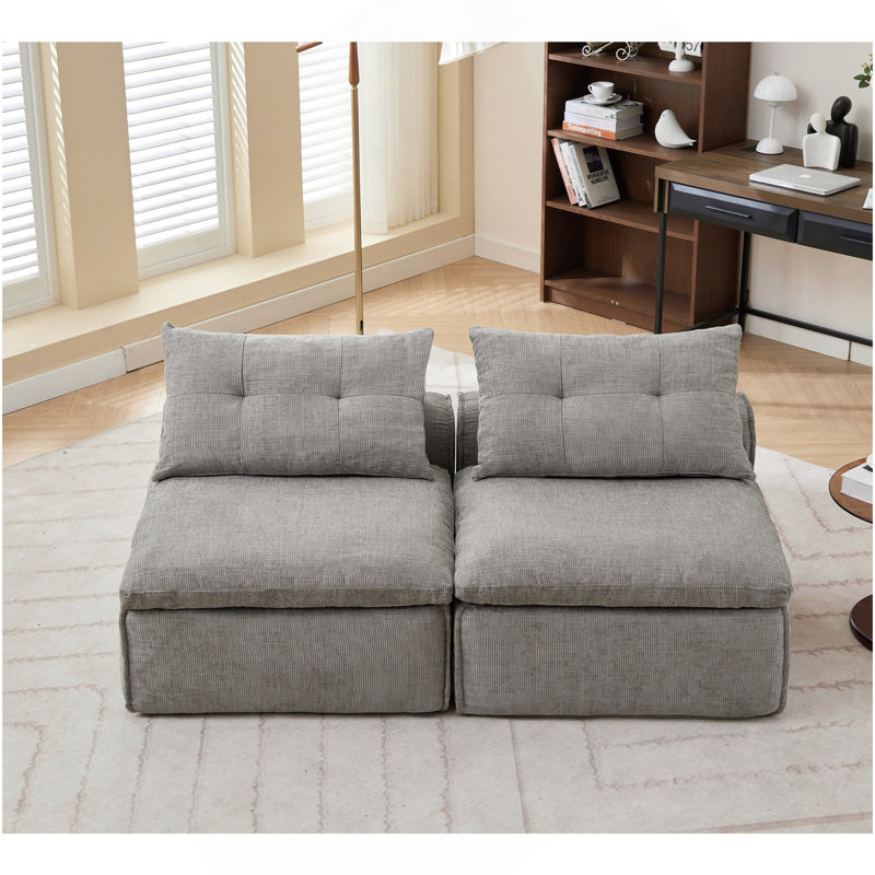 Canapé modulaire, sans accoudoirs, bricolage à souhait, tissu chenille, méridienne à dossier nu, coin lecture ou appartement, coussin lombaire, 2 pièces, rembourré, gris clair