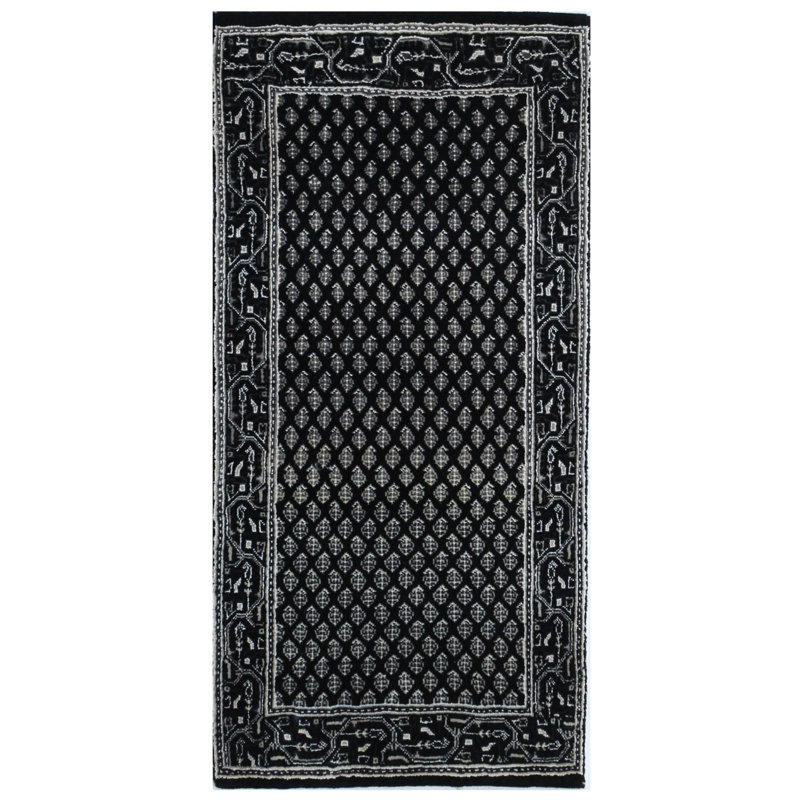 Hand-Knotted High-Quality Black Area Rug, Runner 1'11" x 3'11"