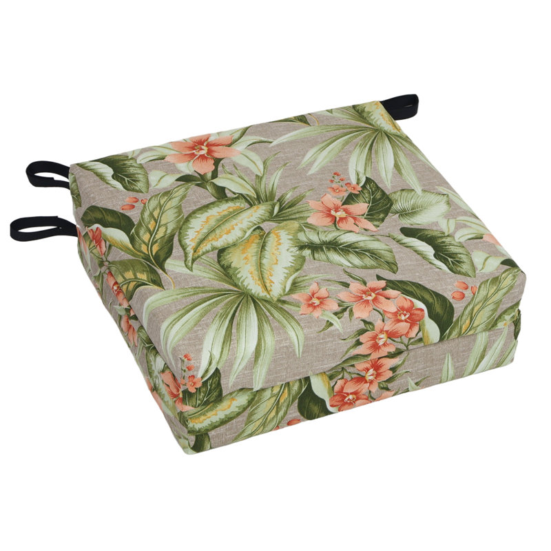 Square Outdoor Chair Cushions (Set Of 2), 20" W x 19" D, Tan/Pink/Tahiti Sunrise Floral