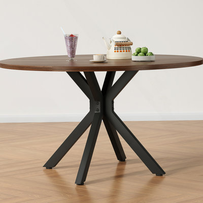 47.2" Solid Wood Round Dining Kitchen Table For 4-6 People With Intersecting Pedestal Base