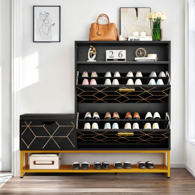 22 Pair Shoe Storage Cabinet with Cushion Bench and Storage Cabinet