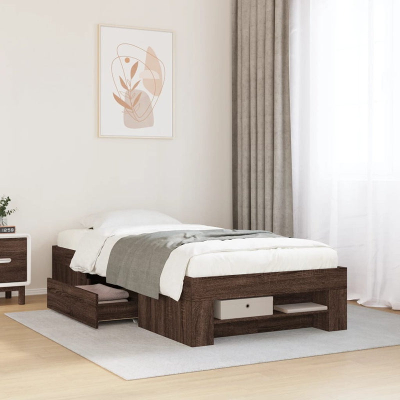Drawers Bed Frame, Single (3'), Brown Oak