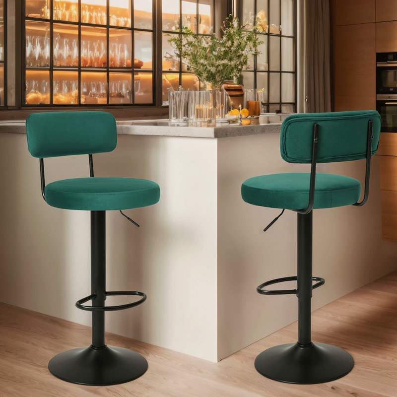 Ensemble de 2 tabourets de bar modernes, tabourets de bar rembourrés à hauteur de comptoir incurvée, tabourets de bar réglables de 24,5 po à 30,5 po, tabourets de comptoir pivotants pour la cuisine