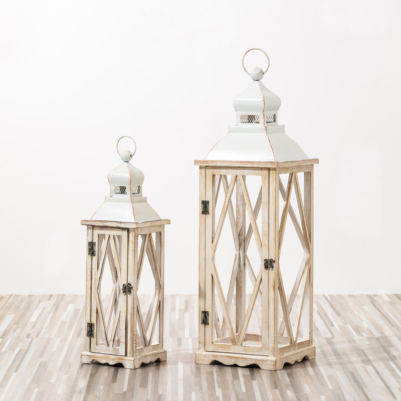 Ensemble de lanternes de table en bois 2 pièces Medders, Blanc