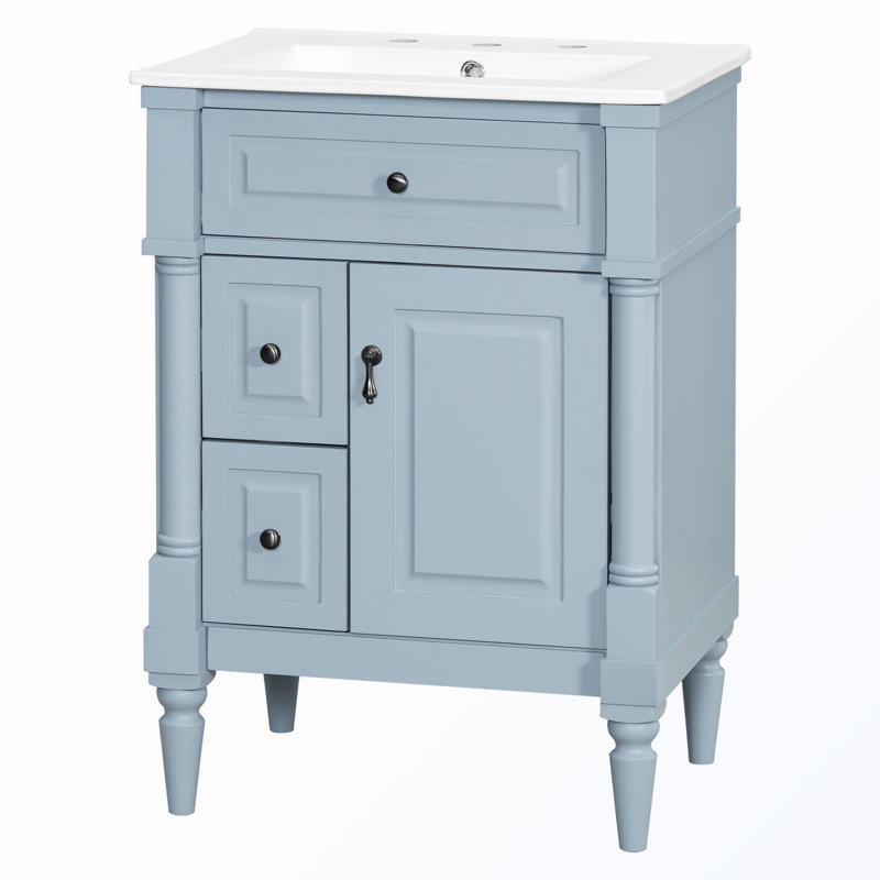 Meuble-lavabo autoportant avec lavabo et tablette réglable, Bleu gris